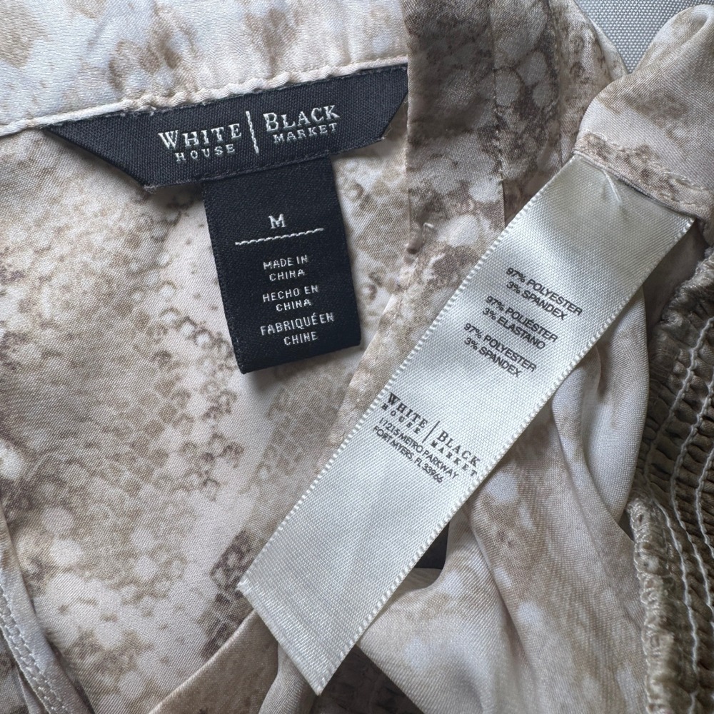 White House Black Market Snakeskin Halter Top Beige Surplice Smocked Blouse WHBM - Picture 8 of 10